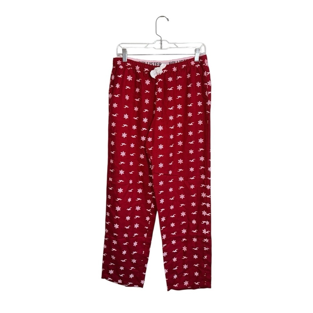Hollister Wide Leg Pajama Pants Red White Snowflake Christmas Medium Women’s